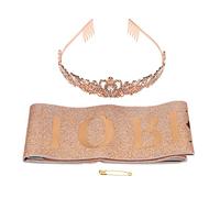 Mavaol Bride Sash Crown Kit Nero Bride To Be Lettering Sash Scintillanti Strass Corona decorativa Decorazioni per la doccia nuziale (Rosy Gold)