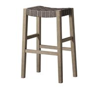 Maven Lane Emerson - Sgabello alto 78,7 cm, finitura in legno grigio invecchiato e sgabelli da bar in pelle vegana intrecciata con pietra Ronan, design artigianale senza schienale che dona eleganza