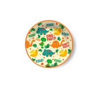 maverick piattini per feste tema dinosauri multicolor. piatti piccoli per feste e compleanni bambini con tutti i dinosauri e messaggio. 8 pezzi, diametro 18cm. made in europe