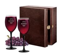 Maverton 2 Calici da vino Onyx - 330 ml - in vetro - ideali per vino rosso e bianco - incisione personalizzata - regalo di matrimonio unico pensiero indimenticabile per la coppia - Nomi