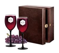 Maverton 2 Calici da vino Onyx - 330 ml - in vetro - ideali per vino rosso e bianco - incisione personalizzata - regalo di matrimonio unico pensiero indimenticabile per la coppia - Iniziali