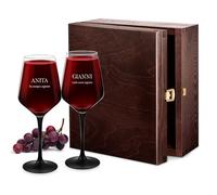 Maverton 2 Calici da vino Rubino - incisione personalizzata - 300 ml - con gambo nero - pensiero speciale per nozze - adatti per vino secco e dolce - unici per coppia - la ragione