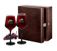 Maverton 2 Calici da vino Rubino - incisione personalizzata - 300 ml - con gambo nero - pensiero speciale per nozze - adatti per vino secco e dolce - unici per coppia - Mrs. and Mr.