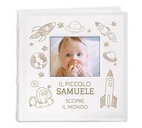 Maverton Album Foto Personalizzato - Copertina in Pelle Sintetica con Finestra per Foto - Album Fotografico Personalizzabile 100 pagine - 200 foto 10x15cm - Regali Neonato Compleanno - Astronavi