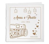 Maverton Album Foto Personalizzato - Copertina Personalizzata con Incisione - 100 Pagine Bianche con Tasche - 200 foto 10x15 cm - idee regalo per le copie - Cuoricini
