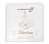 Maverton Album Fotografico - Copertina in Pelle Sintetica Personalizzata con Incisione - 100 Pagine con Tasche - 200 foto 10x15cm - regali neonato, regali bambini - Cicogna