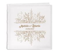 Maverton Album Fotografico - Copertina in Pelle Sintetica Personalizzata con Incisione a Laser - 100 Pagine con Tasche - 200 foto 10x15 cm - regalo per gli sposi - Fiori 1