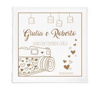 Maverton Album fotografico - incisione personalizzata - 50 fogli bianchi con tasche - album da 500 fotografie - pensiero per la coppia - per festa degli innamorati o anniversario - Cuoricini