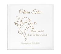 Maverton Album fotografico - incisione personalizzata - 50 fogli bianchi con tasche - album da 500 fotografie - pensiero per bimbo o bimba - per nascita battesimo o santa comunione - Angioletto