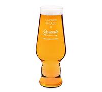 Maverton Bicchiere per la Birra - particolare - in vetro con personalizzazione - capienza 400 ml - H20 cm x Ø7,8 cm - Perfetto per ogni uomo amante della buona Birra - ragazzo