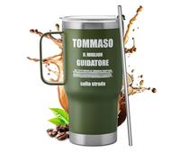 Maverton Bicchiere termico con manico 600ml - Borraccia termica con cannuccia - Tazza termica verde - Tazza personalizzata acciaio inox - Regalo collega - Idee regalo uomo compleanno - Regali uomo