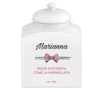 Maverton Biscottiera in ceramica - stampa personalizzata - barattolo da cucina 3 L - protezione ermetica del barattolo per dolci - pensiero speciale per la donna - fiocco rosa