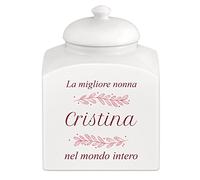 Maverton Biscottiera in ceramica - stampa personalizzata - barattolo da cucina 3 L - protezione ermetica del barattolo per dolci - pensiero speciale per la donna - foglie al vento