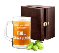 Maverton Boccale per la Birra in vetro con personalizzazione - capienza 500 ml - H12 cm x Ø8,5 cm - ottima idea regalo per le feste perfetto per ogni uomo amante della buona Birra - senza senso