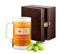 Maverton Boccale per la Birra in vetro con personalizzazione - capienza 500 ml - H12 cm x Ø8,5 cm - ottima idea regalo per le feste perfetto per ogni uomo amante della buona Birra - il sovrano