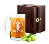 Maverton Boccale per la Birra in vetro con personalizzazione - capienza 500 ml - H12 cm x Ø8,5 cm - ottima idea regalo per le feste perfetto per ogni uomo amante della buona Birra - appassionato