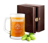 Maverton Boccale per la Birra in vetro con personalizzazione - capienza 500 ml - H12 cm x Ø8,5 cm - ottima idea regalo per le feste perfetto per ogni uomo amante della buona Birra - il luppolo