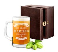 Maverton Boccale per la Birra in vetro con personalizzazione - capienza 500 ml - H12 cm x Ø8,5 cm - ottima idea regalo per le feste perfetto per ogni uomo amante della buona Birra -
