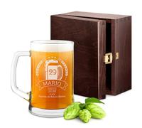 Maverton Boccale per la Birra in vetro con personalizzazione - capienza 500 ml - H12 cm x Ø8,5 cm - ottima idea regalo per le feste perfetto per ogni uomo amante della buona Birra - perfetto
