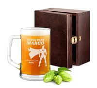 Maverton Boccale per la Birra in vetro con personalizzazione - capienza 500 ml - H12 cm x Ø8,5 cm - ottima idea regalo per le feste perfetto per ogni uomo amante della buona Birra - super papà