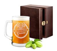 Maverton Boccale per la Birra in vetro con personalizzazione - capienza 500 ml idea regalo per il compleanno - H12 cm x Ø8,5 cm - Perfetto per ogni uomo amante della buona Birra - miglior testimone
