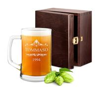 Maverton Boccale per la Birra in vetro con personalizzazione - capienza 500 ml idea regalo per il compleanno - H12 cm x Ø8,5 cm - Perfetto per ogni uomo amante della buona Birra - Reale