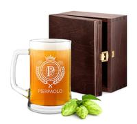 Maverton Boccale per la Birra in vetro con personalizzazione - capienza 500 ml idea regalo per il compleanno - H12 cm x Ø8,5 cm - Perfetto per ogni uomo amante della buona Birra - re della birra