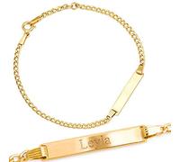 Maverton Bracciale con Nome inciso per Bambina in Oro + Confezione Regalo Personalizzata - Braccialetto per Nascita Comunione o Battesimo - Lunghezza: 14 cm - 16 cm - 9 o 14 carati