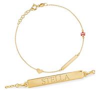 Maverton Bracciale per bambina con nome e fiore + confezione regalo personalizzata - Braccialetto per nascita o comunione - Lunghezza: 13-17 cm - in argento o argento placcato oro 925