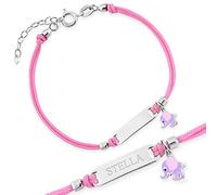 Maverton Braccialetto portafortuna con nome + confezione regalo personalizzata - Braccialetto con un ciondolo per nascita comunione o battesimo - Lunghezza: 13-16 cm - in argento 925