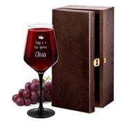 Maverton Calice da vino Rubino 300 ml - con gambo nero - incisione personalizzata - ideale per vino secco e dolce - pensiero speciale per anniversario - unico per donna - regina