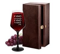Maverton Calice da vino Rubino - 300 ml - incisione personalizzata - con gambo nero - perfetto per vino secco e dolce - pensiero speciale per compleanno - unico per uomo - il Vino