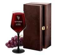 Maverton Calice da vino Rubino - 300 ml - incisione personalizzata - con gambo nero - perfetto per vino secco e dolce - pensiero speciale per compleanno - unico per uomo - uva perfetta