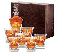 Maverton Caraffa 800 ml con 6 Bicchieri Whisky in Vetro 280 ml - Incisione Personalizzata - Bicchiere Cristallo per Lui - Idea Regalo Uomo Compleanno - Festa del Papà - Ornamento
