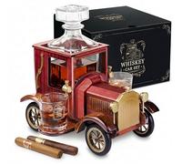 Maverton Caraffa in Auto di Legno - 2 Bicchieri Personalizzabili - Set Regalo Uomo Compleanno - Decanter 900ml e 2 Bicchieri Whisky 75 ml su Supporto - Idee Regali Uomo
