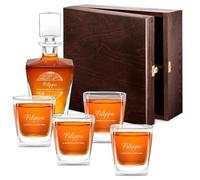 Maverton caraffa per whisky + 4/6 bicchieri con incisione - Decanter per whisky in vetro da 800 ml - Incisione personalizzata - Set per il whisky per Lui per compleanno - Il Mondo