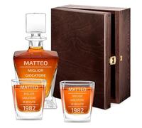 Maverton caraffa per whisky da 800 ml con incisione + 2/4/ 6 bicchieri - Decanter per whisky in vetro - Incisione personalizzata - Set per il whisky per Lui per compleanno - Campione