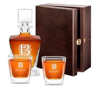 Maverton caraffa per whisky da 800 ml con incisione + 2/4/ 6 bicchieri - Decanter per whisky in vetro - Incisione personalizzata - Set per il whisky per Lui per compleanno - Cognome