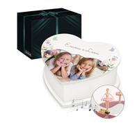 Maverton Carillon portagioielli cuore con cassetto - Foto e stampa personalizzata - Jewelkeeper portagioie musicale con ballerina - Per nascita Battesimo Comunione o compleanno bambina - Sorelle