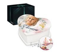 Maverton Carillon portagioielli cuore con cassetto - Foto e stampa personalizzata - Jewelkeeper portagioie musicale con ballerina - Per nascita Battesimo Comunione o compleanno bambina - Magia