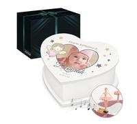 Maverton Carillon portagioielli cuore con cassetto - Foto e stampa personalizzata - Jewelkeeper portagioie musicale con ballerina - Per nascita Battesimo Comunione o compleanno bambina - Affetto