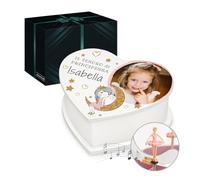 Maverton Carillon portagioielli cuore con cassetto - Foto e stampa personalizzata - Jewelkeeper portagioie musicale con ballerina - Per nascita Battesimo Comunione o compleanno bambina - Principessa