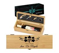Maverton Cassetta Porta Vino Amore con Accessori - Kit Cavatappi da Vino Personalizzato - Scatola in Legno di bambù + 4 Pezzi di Accessori Vino - Idee Regalo per Anniversario - Grappolo