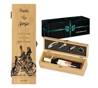 Maverton Cassetta Porta Vino Amore con Accessori - Kit Cavatappi da Vino Personalizzato - Scatola in Legno di bambù + 4 Pezzi di Accessori Vino - Idee Regalo per Anniversario - Bici