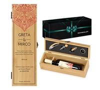 Maverton Cassetta Porta Vino Amore con Accessori - Kit Cavatappi da Vino Personalizzato - Scatola in Legno di bambù + 4 Pezzi di Accessori Vino - Idee Regalo per Anniversario - Amare
