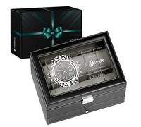 Maverton Cofanetto Porta Orologi e Gioielli con 12 scomparti e 1 cassetto - Custodia Orologi - Coperchio in vetro - Fodera in velluto - incisione personalizzata - regalo uomo - Felicità