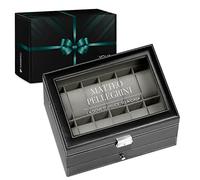 Maverton Cofanetto Porta Orologi e Gioielli con 12 scomparti e 1 cassetto - Custodia Orologi - Coperchio in vetro - Fodera in velluto - incisione personalizzata - regalo uomo - Detto