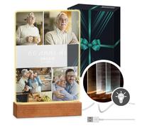 Maverton Cornice LED luminosa con supporto in legno - Quadro in vetro acrilico personalizzato con collage di foto - Lampada con foto per uomo per il compleanno - Auguri - L - 15x24x4,5cm