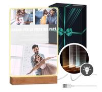 Maverton Cornice LED luminosa con supporto in legno - Quadro in vetro acrilico personalizzato con collage di foto - Lampada con foto per uomo per il compleanno - Papà - XL: 21x32x4,5cm
