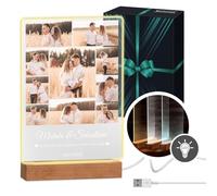 Maverton Cornice LED luminosa con supporto in legno - Quadro in vetro acrilico personalizzato con collage di foto - Lampada con foto per uomo per il compleanno - 21x32x4,5cm - Uniti
